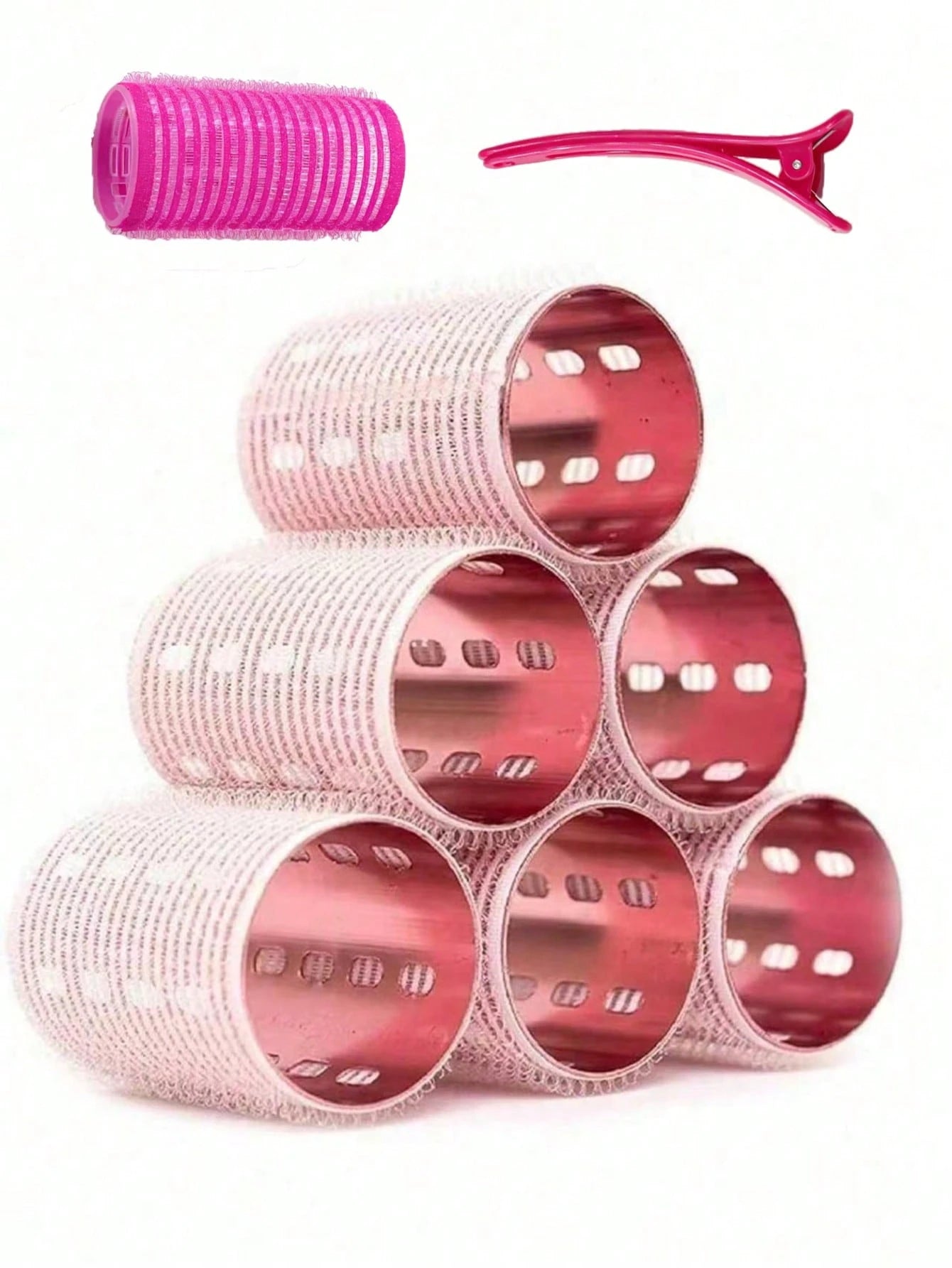 1pc Pure Nylon Aluminum Core Curling Rod, Pink Velvet Shell, Gold Inner Core, Self-Adhesive Magic Tape, Fast Heating, Ceramic Heat-Enhancing Sleep Curling Rod, No Heat Required For Wavy Curls, Essenti