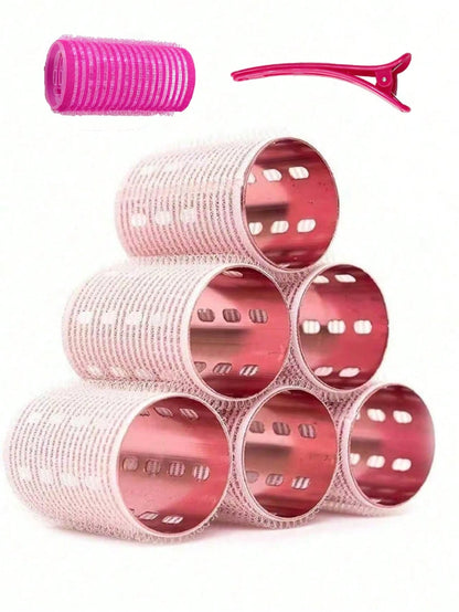 1pc Pure Nylon Aluminum Core Curling Rod, Pink Velvet Shell, Gold Inner Core, Self-Adhesive Magic Tape, Fast Heating, Ceramic Heat-Enhancing Sleep Curling Rod, No Heat Required For Wavy Curls, Essenti
