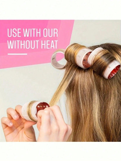 1pc Pure Nylon Aluminum Core Curling Rod, Pink Velvet Shell, Gold Inner Core, Self-Adhesive Magic Tape, Fast Heating, Ceramic Heat-Enhancing Sleep Curling Rod, No Heat Required For Wavy Curls, Essenti