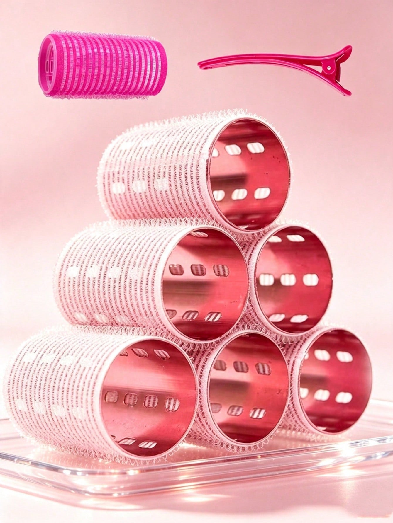 1pc Pure Nylon Aluminum Core Curling Rod, Pink Velvet Shell, Gold Inner Core, Self-Adhesive Magic Tape, Fast Heating, Ceramic Heat-Enhancing Sleep Curling Rod, No Heat Required For Wavy Curls, Essenti