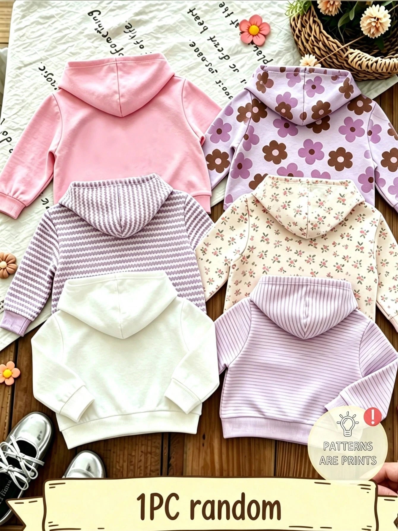 1pc Random, Baby Girl Hooded Sweatshirt, Pink Sweet Bow Pullover Sweatshirt, Floral Pattern Hooded Sweatshirt, Striped Long Sleeve Sweatshirt, Spring/Autumn Casual Top Suitable For Girls And Inf