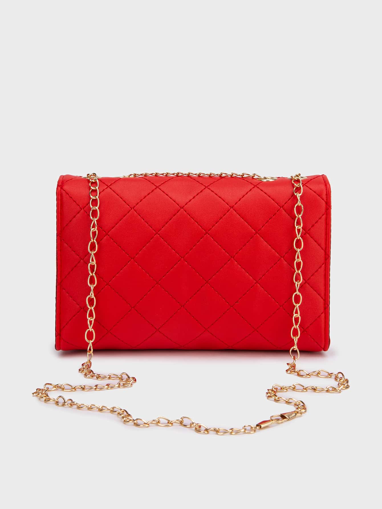 1pc Red Women's Square Bag, Fashion Rhombus Chain Strap Shoulder Bag, Lightweight Chain Crossbody Quilted Flap Bag