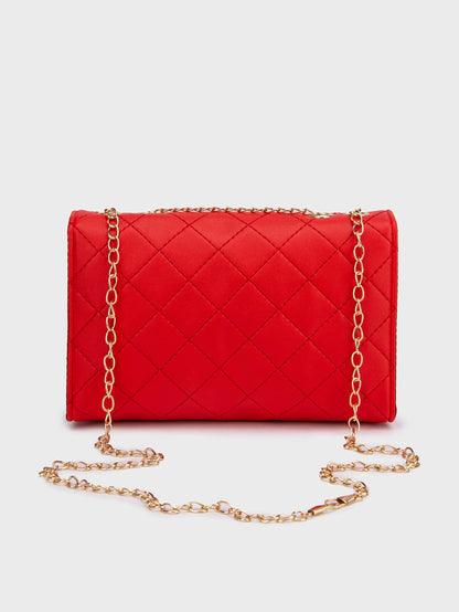 1pc Red Women's Square Bag, Fashion Rhombus Chain Strap Shoulder Bag, Lightweight Chain Crossbody Quilted Flap Bag