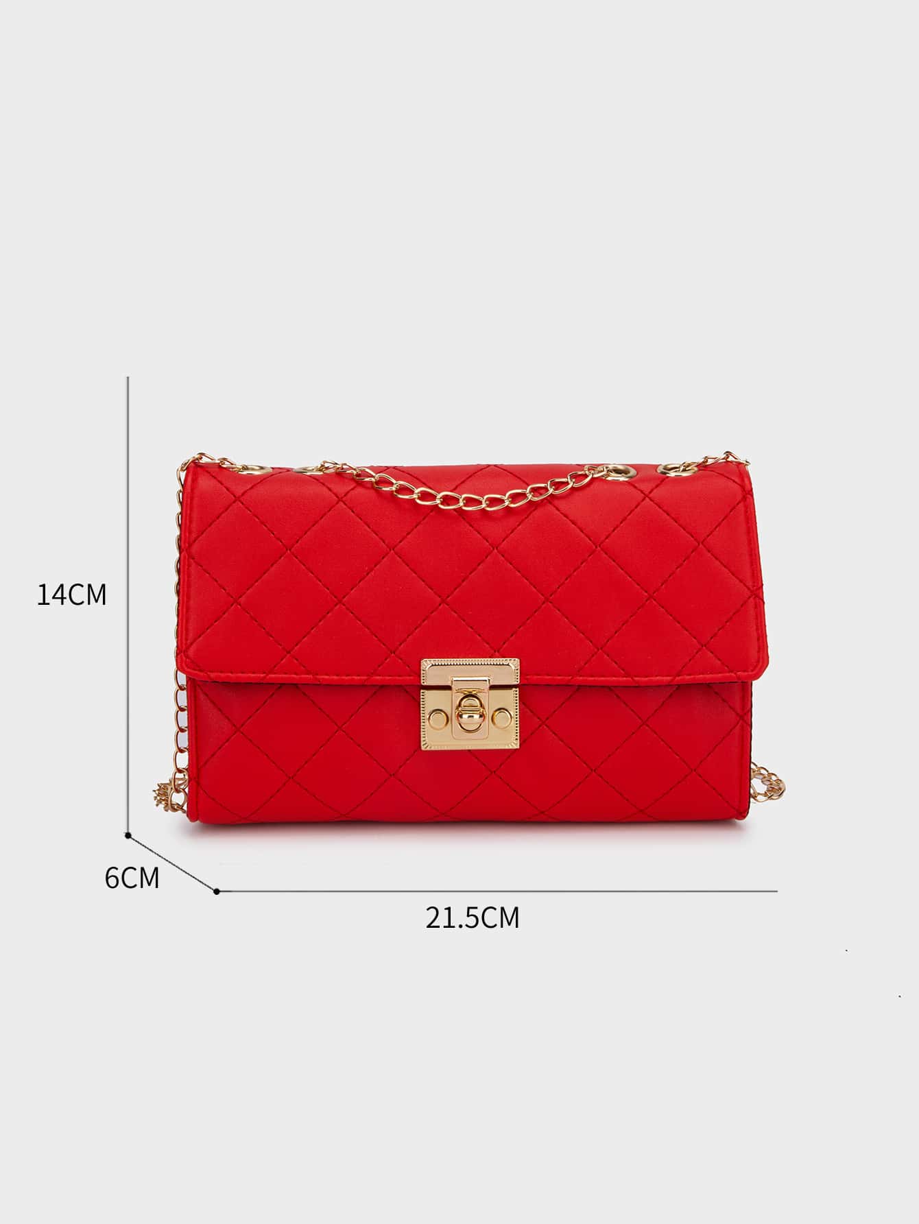 1pc Red Women's Square Bag, Fashion Rhombus Chain Strap Shoulder Bag, Lightweight Chain Crossbody Quilted Flap Bag