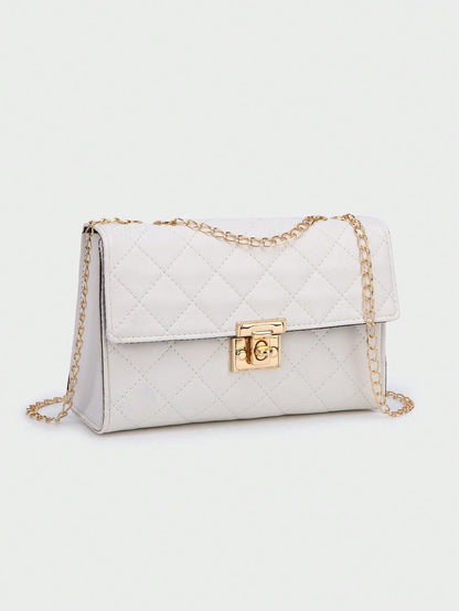 1pc Red Women's Square Bag, Fashion Rhombus Chain Strap Shoulder Bag, Lightweight Chain Crossbody Quilted Flap Bag