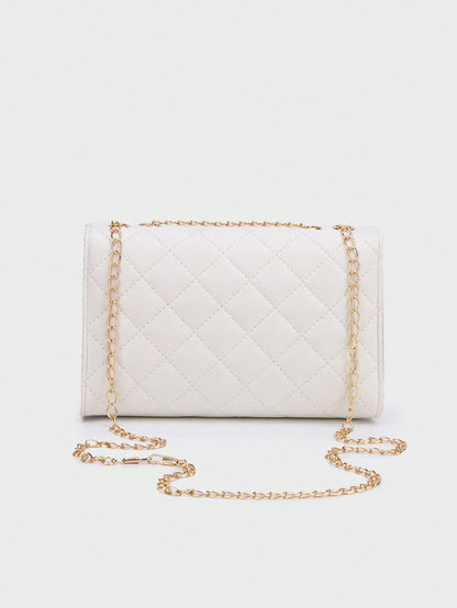 1pc Red Women's Square Bag, Fashion Rhombus Chain Strap Shoulder Bag, Lightweight Chain Crossbody Quilted Flap Bag
