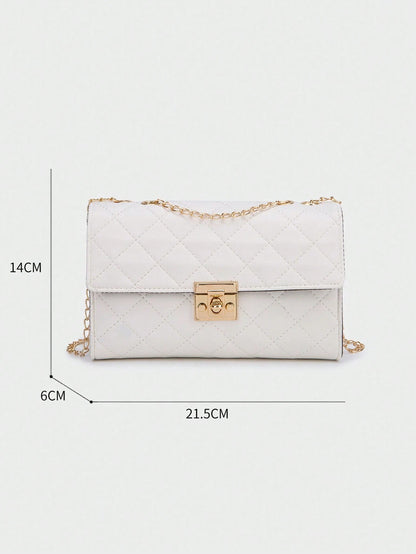 1pc Red Women's Square Bag, Fashion Rhombus Chain Strap Shoulder Bag, Lightweight Chain Crossbody Quilted Flap Bag