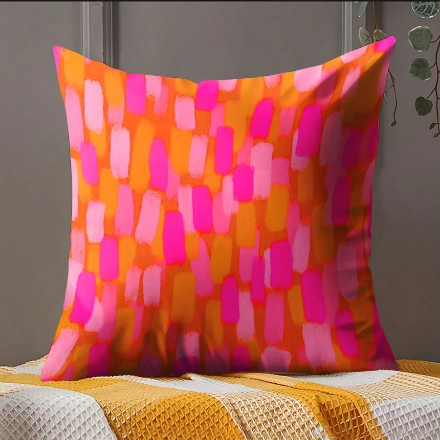 1PC Retro 70s Pink & Orange Throw Pillow Covers, 45*45cm- Soft Plush, Zip Closure, Hand Washable- Modern Abstract Farmhouse Decor For Sofa And Bedroom (Pillow Inserts Not Included), Throw Pillows Fo