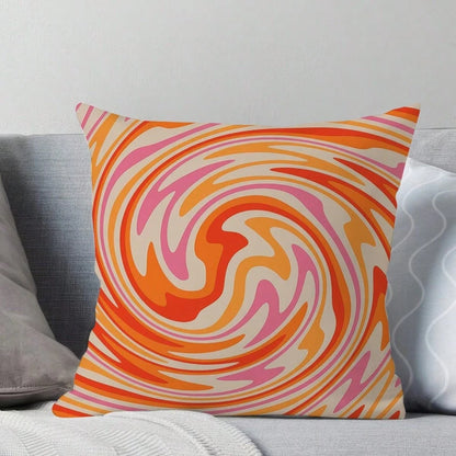 1PC Retro 70s Pink & Orange Throw Pillow Covers, 45*45cm- Soft Plush, Zip Closure, Hand Washable- Modern Abstract Farmhouse Decor For Sofa And Bedroom (Pillow Inserts Not Included), Throw Pillows Fo