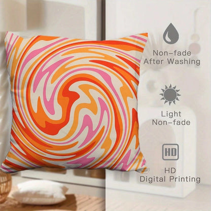 1PC Retro 70s Pink & Orange Throw Pillow Covers, 45*45cm- Soft Plush, Zip Closure, Hand Washable- Modern Abstract Farmhouse Decor For Sofa And Bedroom (Pillow Inserts Not Included), Throw Pillows Fo