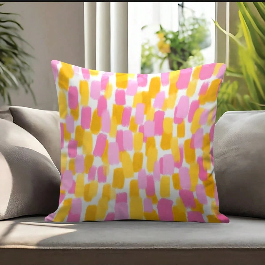 1PC Retro 70s Pink & Orange Throw Pillow Covers, 45*45cm- Soft Plush, Zip Closure, Hand Washable- Modern Abstract Farmhouse Decor For Sofa And Bedroom (Pillow Inserts Not Included), Throw Pillows Fo