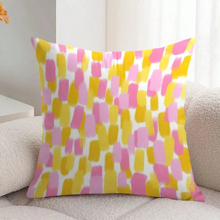 1PC Retro 70s Pink & Orange Throw Pillow Covers, 45*45cm- Soft Plush, Zip Closure, Hand Washable- Modern Abstract Farmhouse Decor For Sofa And Bedroom (Pillow Inserts Not Included), Throw Pillows Fo