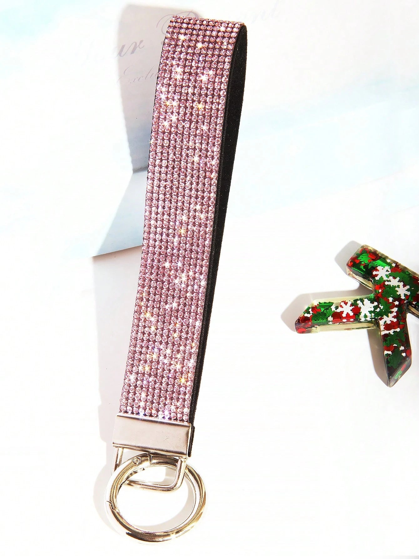 1pc Rhinestone Decor Bling Glitter Wrist Strap With Keyring Wristlet Keychain For Clutch And Key Holder Key Chain Charms Key Lanyard School Supplies Teacher Gifts Back To School Teacher Accessories