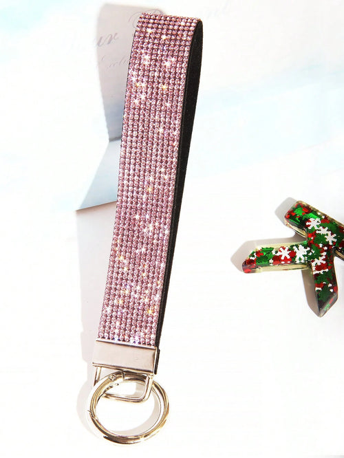 1pc Rhinestone Decor Bling Glitter Wrist Strap With Keyring Wristlet Keychain For Clutch And Key Holder Key Chain Charms Key Lanyard School Supplies Teacher Gifts Back To School Teacher Accessories