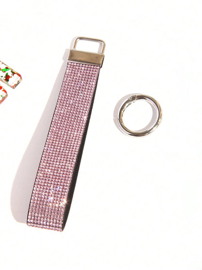 1pc Rhinestone Decor Bling Glitter Wrist Strap With Keyring Wristlet Keychain For Clutch And Key Holder Key Chain Charms Key Lanyard School Supplies Teacher Gifts Back To School Teacher Accessories