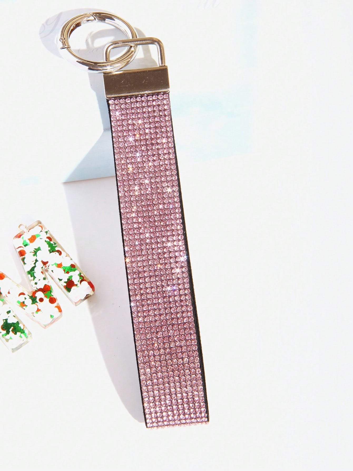 1pc Rhinestone Decor Bling Glitter Wrist Strap With Keyring Wristlet Keychain For Clutch And Key Holder Key Chain Charms Key Lanyard School Supplies Teacher Gifts Back To School Teacher Accessories
