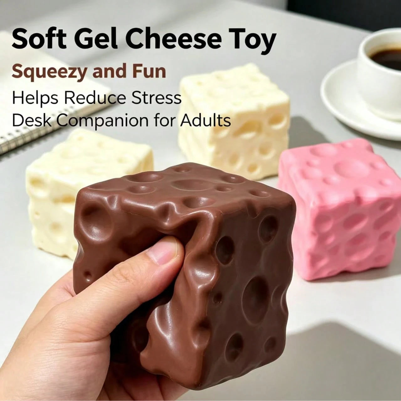 1pc Soft & Squishy Cheese Cube Figurine Stationery Decor, Stress Relief Squeeze Toy For Men, Women & Teens, 3D Hollow Texture Pattern, Multi-Color, Realistic Cheese Details, PU Slow Rebound Material