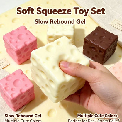 1pc Soft & Squishy Cheese Cube Figurine Stationery Decor, Stress Relief Squeeze Toy For Men, Women & Teens, 3D Hollow Texture Pattern, Multi-Color, Realistic Cheese Details, PU Slow Rebound Material