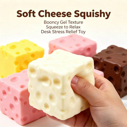 1pc Soft & Squishy Cheese Cube Figurine Stationery Decor, Stress Relief Squeeze Toy For Men, Women & Teens, 3D Hollow Texture Pattern, Multi-Color, Realistic Cheese Details, PU Slow Rebound Material