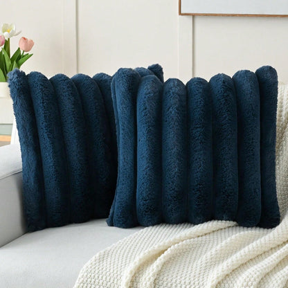 1pc Solid Color Cushion Cover (Pillow Insert Not Included), Soft Faux Fur Large Striped Decorative Pillow Sham, Suitable For Living Room Sofa