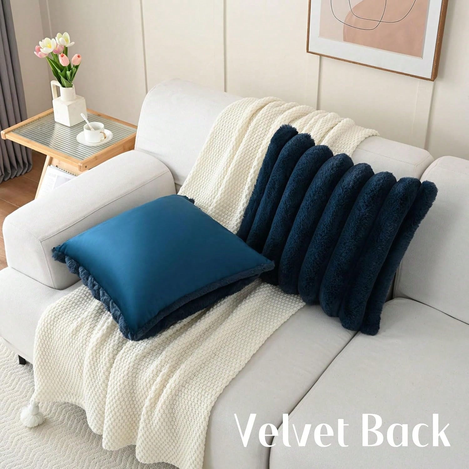1pc Solid Color Cushion Cover (Pillow Insert Not Included), Soft Faux Fur Large Striped Decorative Pillow Sham, Suitable For Living Room Sofa
