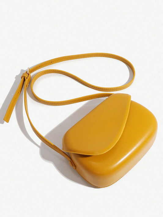 1pc Solid Color PU Square Saddle Bag, Suitable For Women's Daily Use, Fashionable Butter Yellow Bag For Women, Yellow