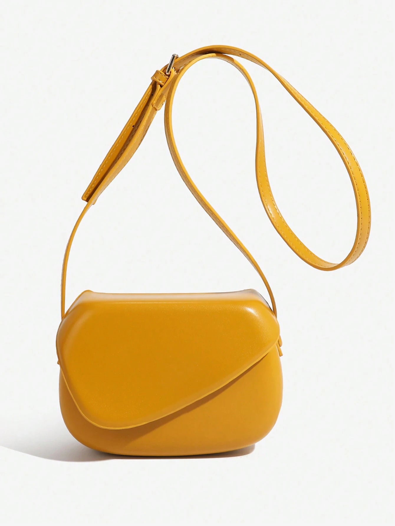 1pc Solid Color PU Square Saddle Bag, Suitable For Women's Daily Use, Fashionable Butter Yellow Bag For Women, Yellow