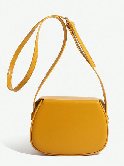 1pc Solid Color PU Square Saddle Bag, Suitable For Women's Daily Use, Fashionable Butter Yellow Bag For Women, Yellow