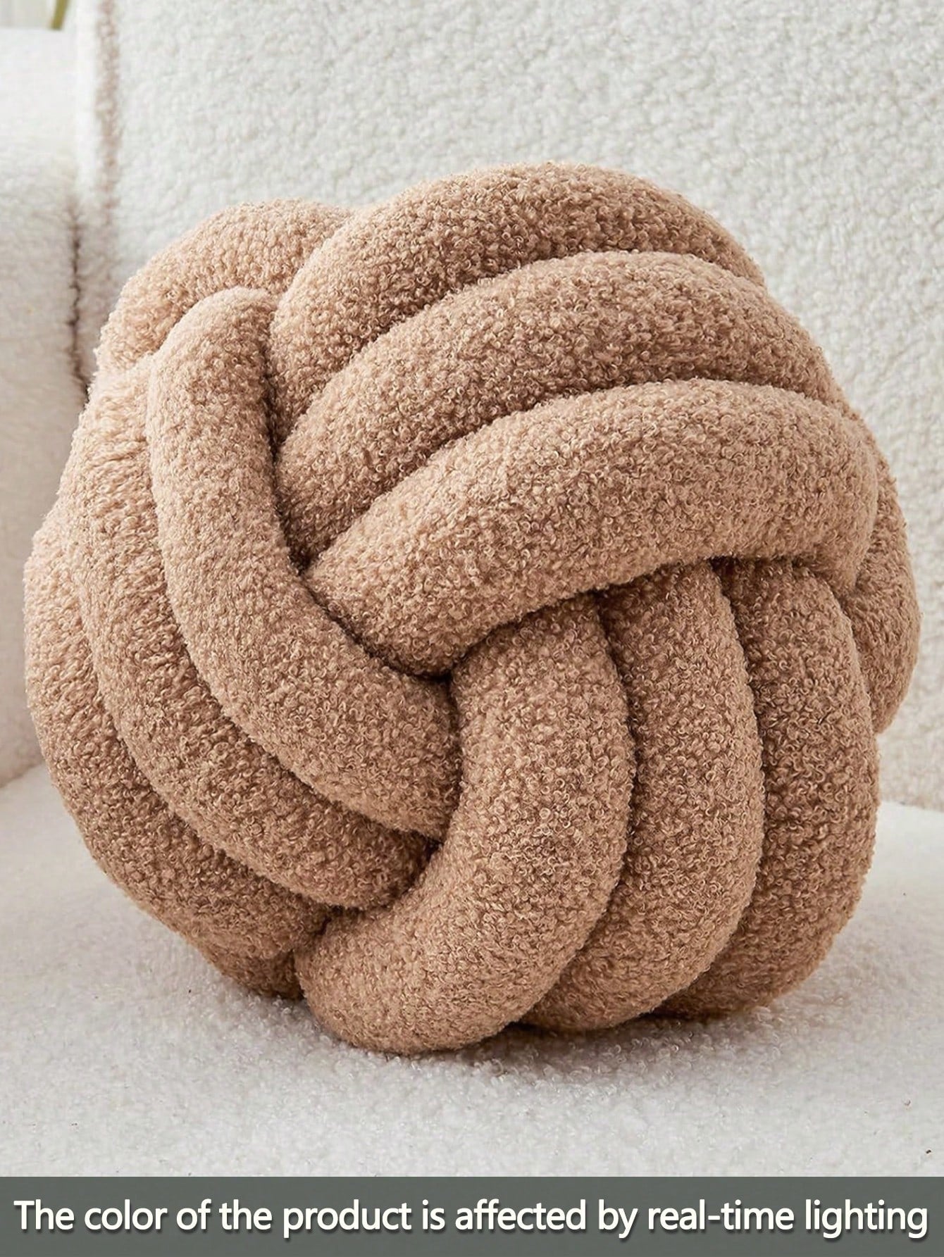 1pc Solid Color Versatile 3-Strand Hand-Woven Ball, Decorative Throw Pillow, Sofa Coffee Table Decor Ornament, Bedroom Bedside Decorative Pillow, Khaki