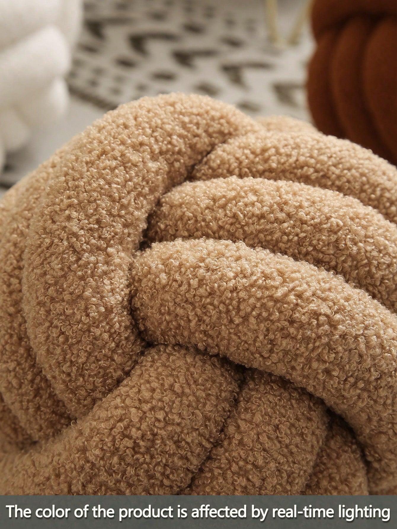 1pc Solid Color Versatile 3-Strand Hand-Woven Ball, Decorative Throw Pillow, Sofa Coffee Table Decor Ornament, Bedroom Bedside Decorative Pillow, Khaki