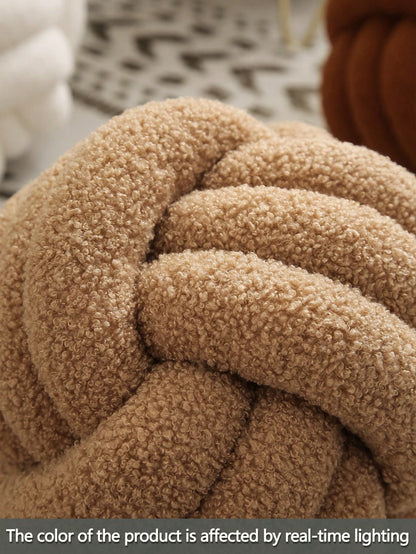 1pc Solid Color Versatile 3-Strand Hand-Woven Ball, Decorative Throw Pillow, Sofa Coffee Table Decor Ornament, Bedroom Bedside Decorative Pillow, Khaki