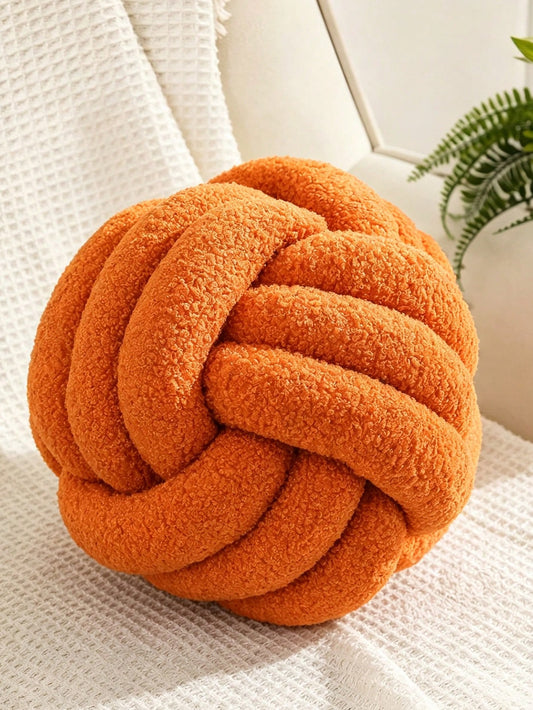 1pc Solid Color Versatile Three-Strand Hand-Woven Ball, Decorative Pillow, Sofa Coffee Table Decor Ornament, Bedroom Bedside Decorative Pillow, Vibrant Orange