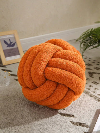 1pc Solid Color Versatile Three-Strand Hand-Woven Ball, Decorative Pillow, Sofa Coffee Table Decor Ornament, Bedroom Bedside Decorative Pillow, Vibrant Orange