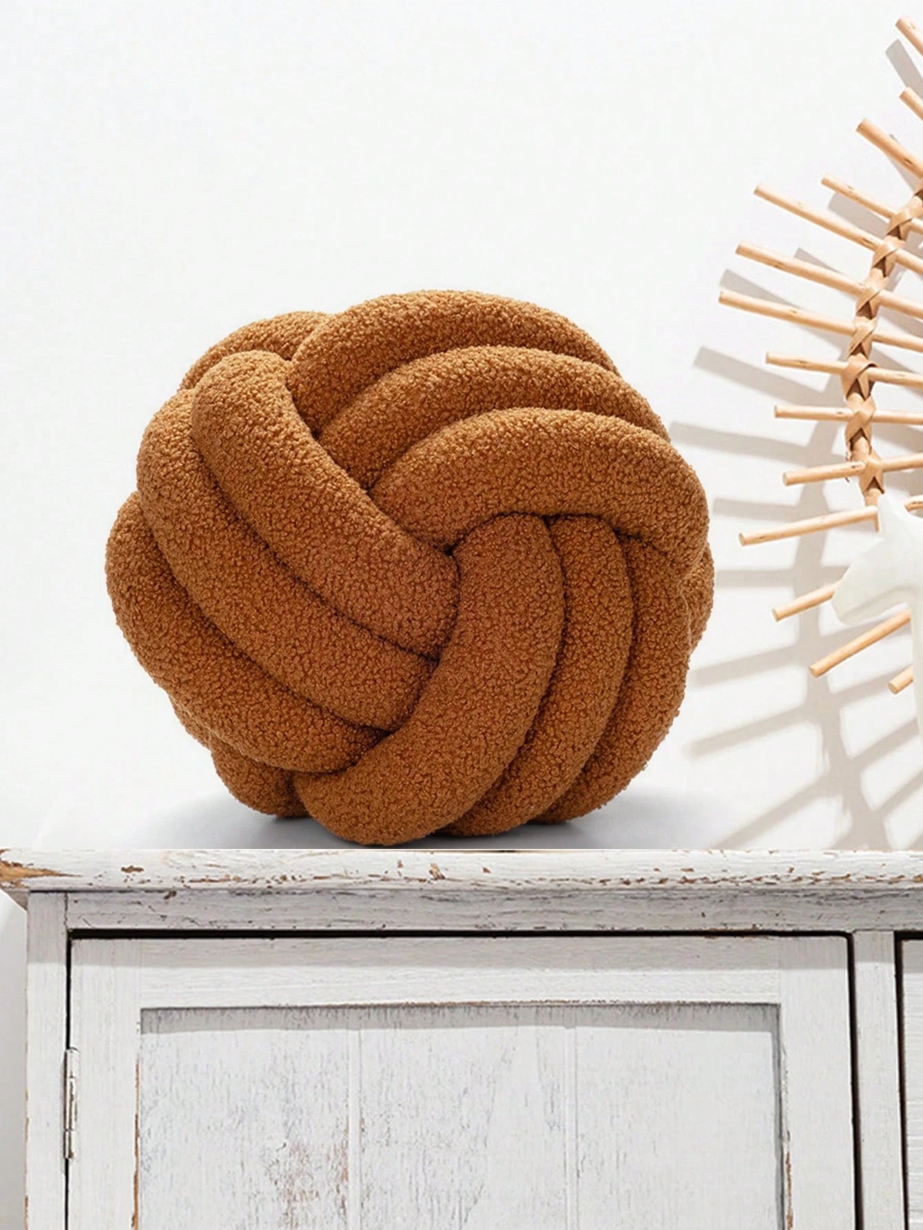 1pc Solid Color Versatile Three-Strand Hand-Woven Ball, Decorative Pillow, Sofa Coffee Table Decor Ornament, Bedroom Bedside Decorative Pillow, Vibrant Orange