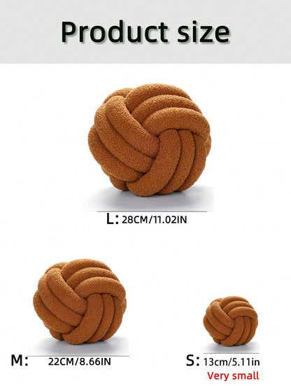 1pc Solid Color Versatile Three-Strand Hand-Woven Ball, Decorative Pillow, Sofa Coffee Table Decor Ornament, Bedroom Bedside Decorative Pillow, Vibrant Orange
