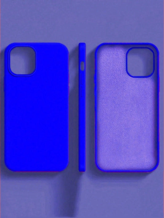 1pc Solid Color Vibrant Blue Luxury Liquid Silicone Fluorescent Wireless Charging Phone Case, Compatible With IPhone 17 Air 16 15 14 13 12 11 Pro Max Plus Ultra-Thin Shock-Proof Protective Case Spring