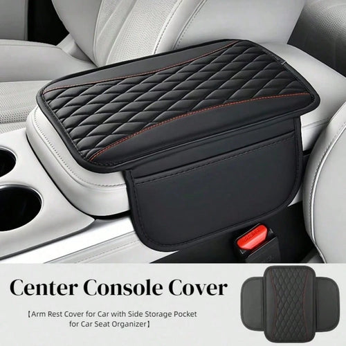 1pc Spliced PU Leather Center Console Cover, Upgraded Armrest Cover, With/Without Side Storage Bag, Can Be Used As Car Seat Storage Bag, Fashionable Car Decoration, Suitable For Most Sedans, Vehicles