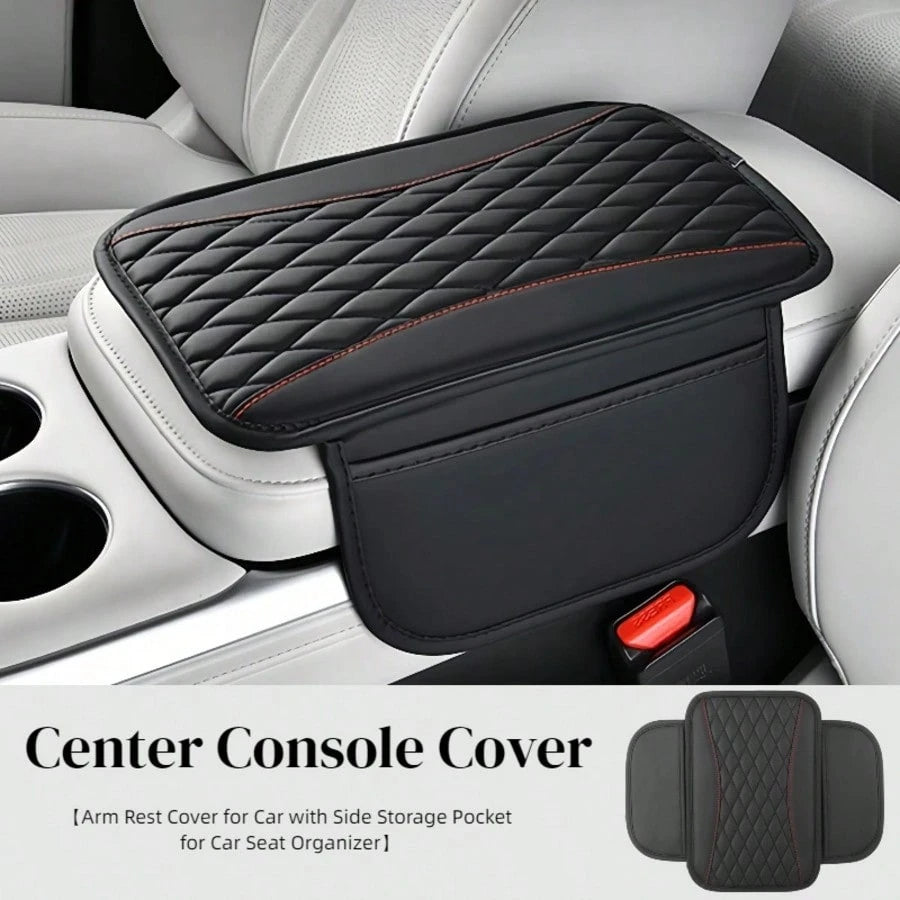 1pc Spliced PU Leather Center Console Cover, Upgraded Armrest Cover, With/Without Side Storage Bag, Can Be Used As Car Seat Storage Bag, Fashionable Car Decoration, Suitable For Most Sedans, Vehicles