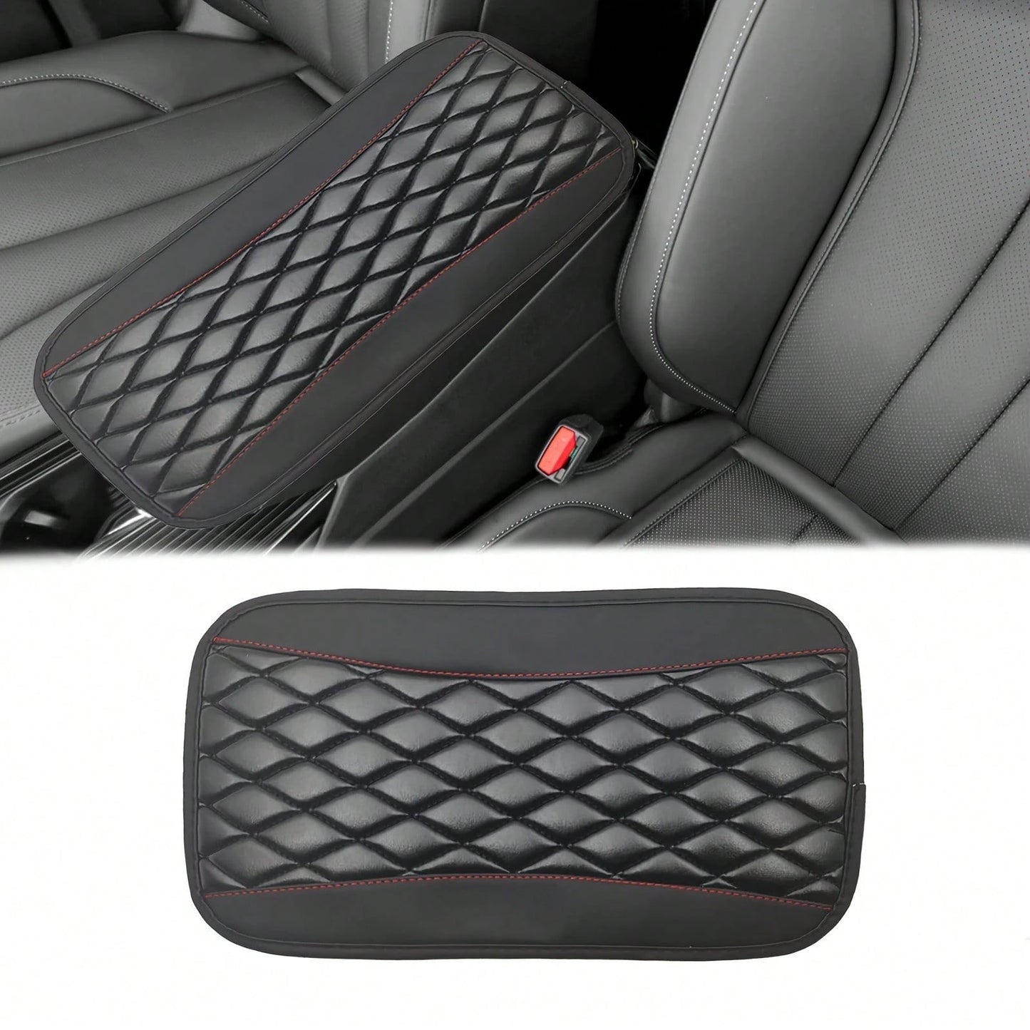 1pc Spliced PU Leather Center Console Cover, Upgraded Armrest Cover, With/Without Side Storage Bag, Can Be Used As Car Seat Storage Bag, Fashionable Car Decoration, Suitable For Most Sedans, Vehicles