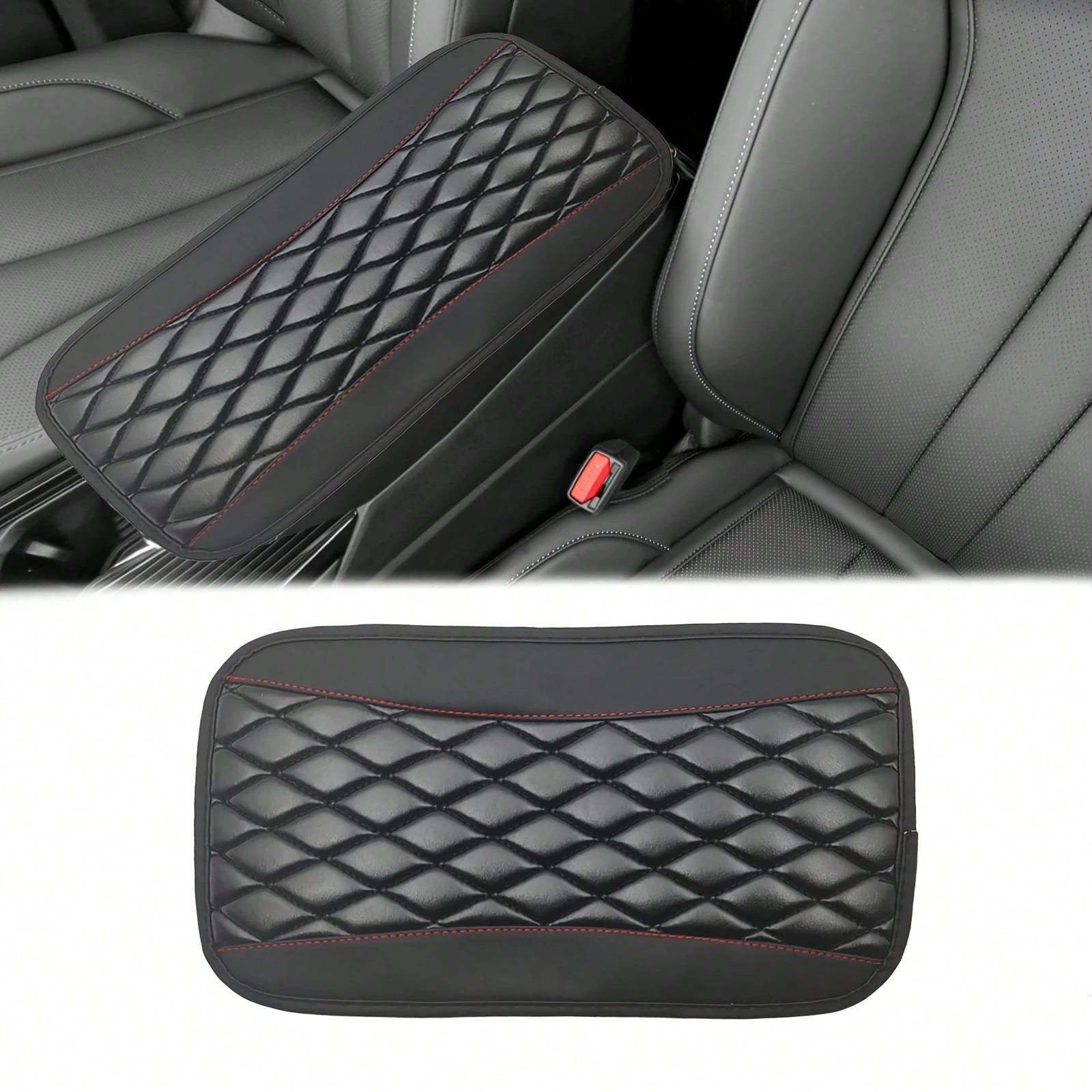 1pc Spliced PU Leather Center Console Cover, Upgraded Armrest Cover, With/Without Side Storage Bag, Can Be Used As Car Seat Storage Bag, Fashionable Car Decoration, Suitable For Most Sedans, Vehicles