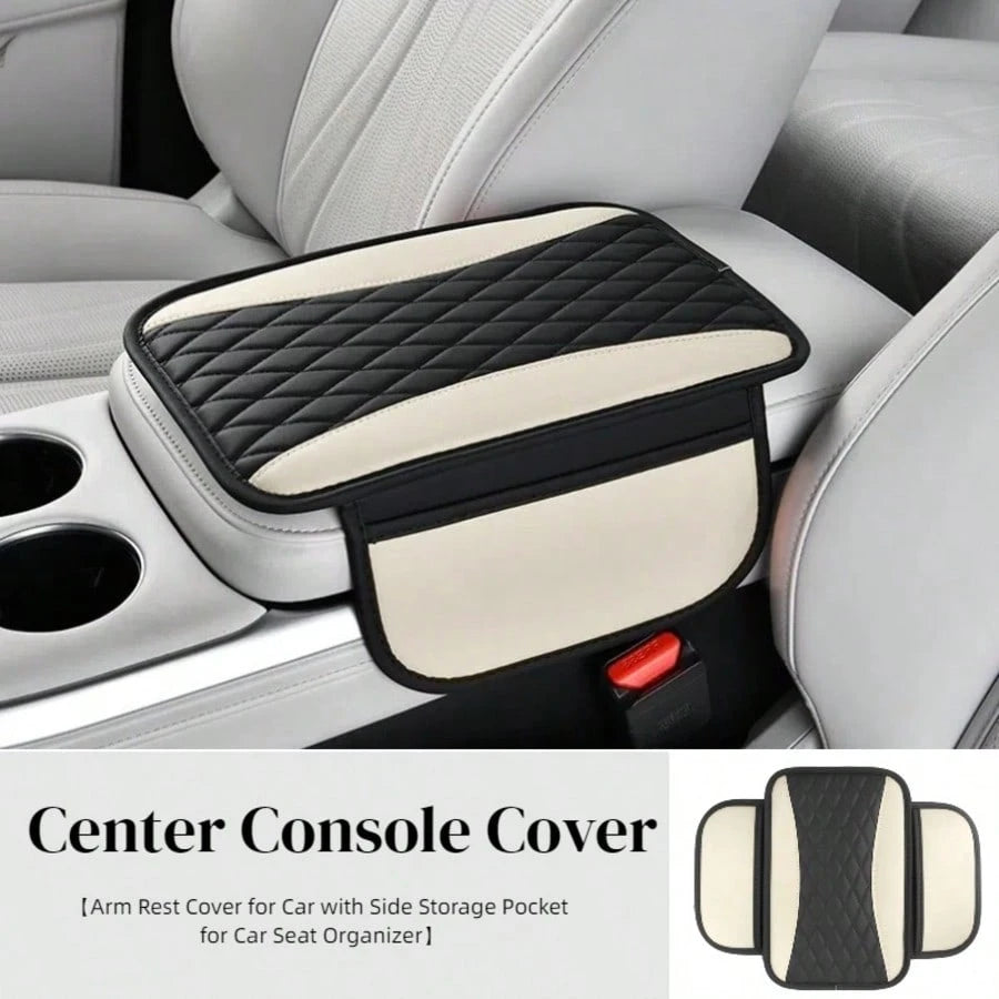 1pc Spliced PU Leather Center Console Cover, Upgraded Armrest Cover, With/Without Side Storage Bag, Can Be Used As Car Seat Storage Bag, Fashionable Car Decoration, Suitable For Most Sedans, Vehicles