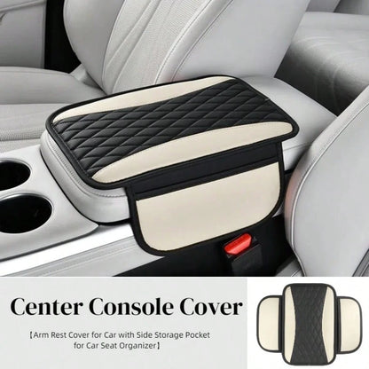 1pc Spliced PU Leather Center Console Cover, Upgraded Armrest Cover, With/Without Side Storage Bag, Can Be Used As Car Seat Storage Bag, Fashionable Car Decoration, Suitable For Most Sedans, Vehicles