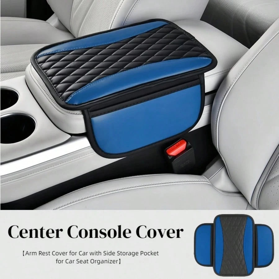 1pc Spliced PU Leather Center Console Cover, Upgraded Armrest Cover, With/Without Side Storage Bag, Can Be Used As Car Seat Storage Bag, Fashionable Car Decoration, Suitable For Most Sedans, Vehicles