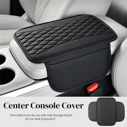 1pc Spliced PU Leather Center Console Cover, Upgraded Armrest Cover, With/Without Side Storage Bag, Can Be Used As Car Seat Storage Bag, Fashionable Car Decoration, Suitable For Most Sedans, Vehicles