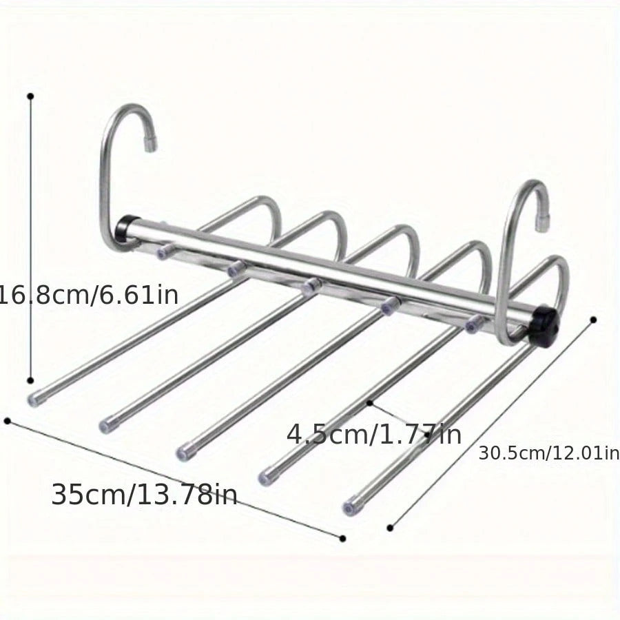 1pc Stainless Steel 6-Layer Magic Pants Hanger - With Anti-Slip Strips, Reinforced Thick Heavy-Duty Multi-Layer Pants Rack With No-Mark Magic Clips, Space-Saving Closet Organizer, Suitable For Rod/Cei