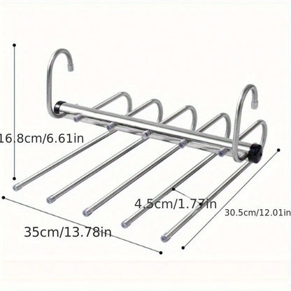 1pc Stainless Steel 6-Layer Magic Pants Hanger - With Anti-Slip Strips, Reinforced Thick Heavy-Duty Multi-Layer Pants Rack With No-Mark Magic Clips, Space-Saving Closet Organizer, Suitable For Rod/Cei