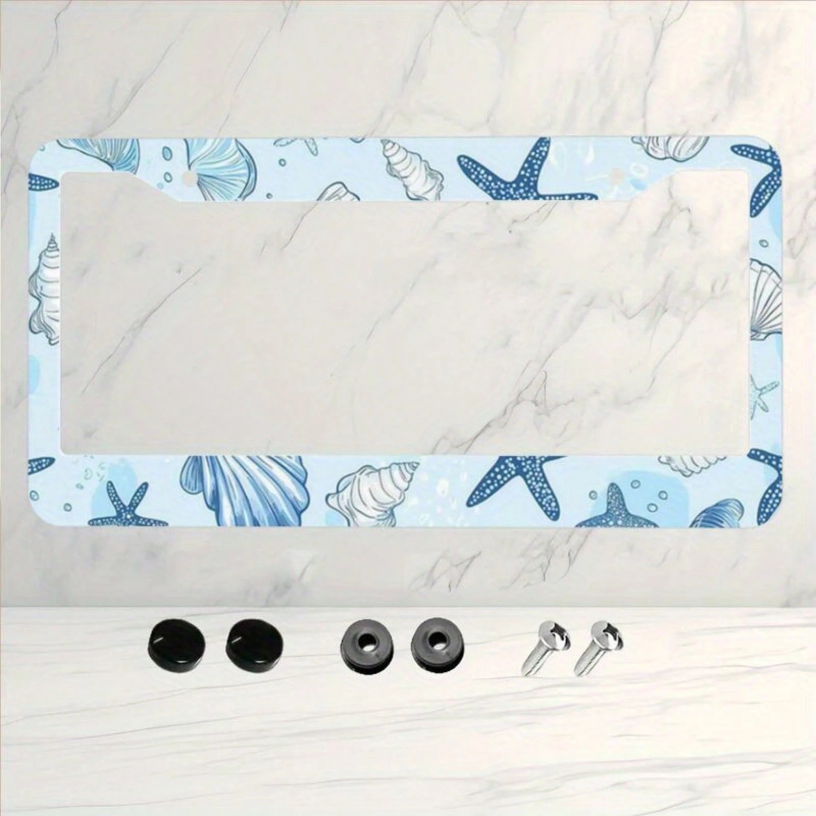 1pc Stainless Steel License Plate Frame With Innovative Design, Ocean-Themed And Starfish Pattern, Hand-Painted Coastal Elements Overseas Drivers' Weekend Getaways, Decorative To Convey Healing Vibes