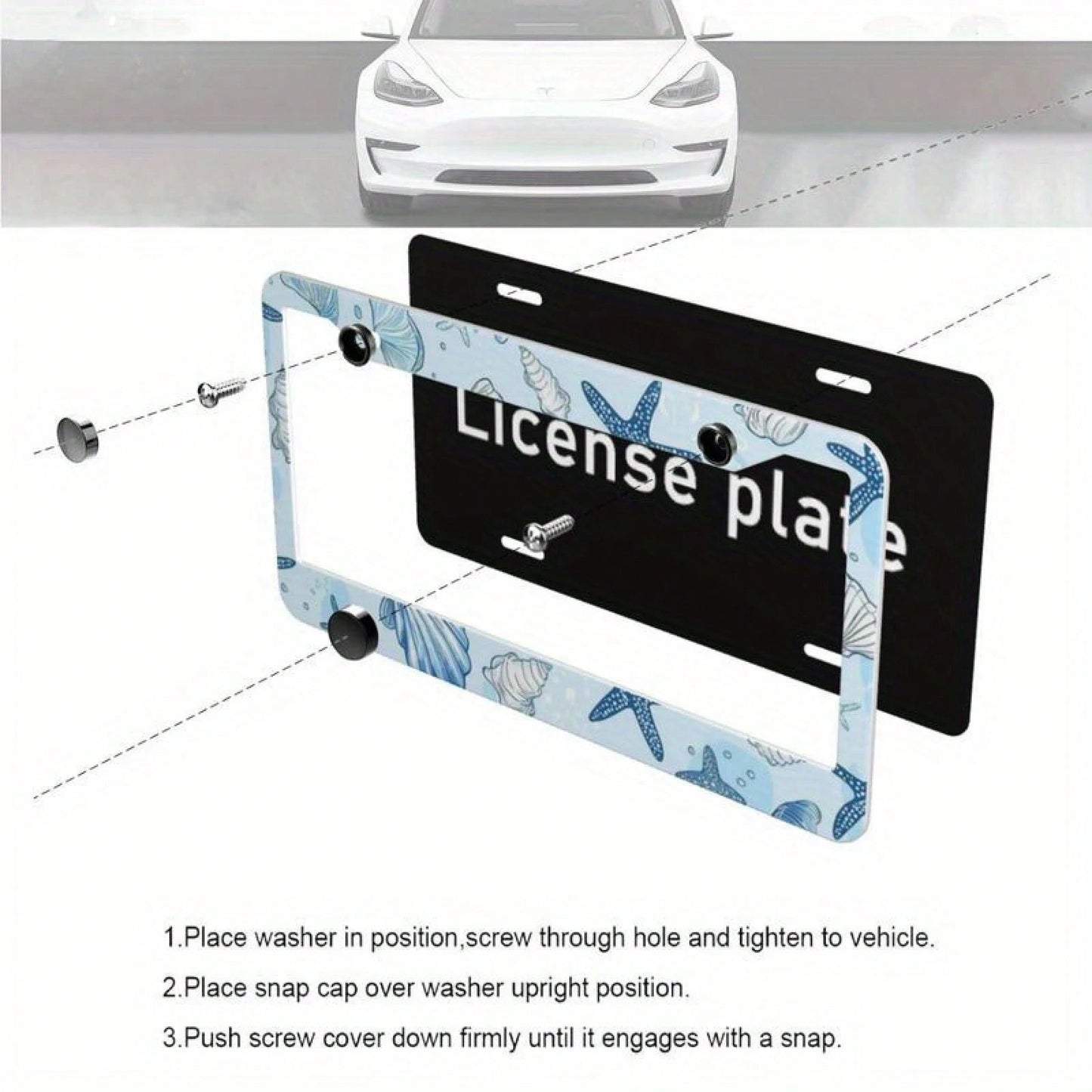 1pc Stainless Steel License Plate Frame With Innovative Design, Ocean-Themed And Starfish Pattern, Hand-Painted Coastal Elements Overseas Drivers' Weekend Getaways, Decorative To Convey Healing Vibes