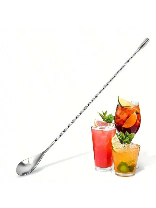 1pc Stainless Steel Long Handle Stirring Spoon With Spiral Pattern- Perfect For Cocktails, Bars, And Kitchen Mixing, Gift For Father