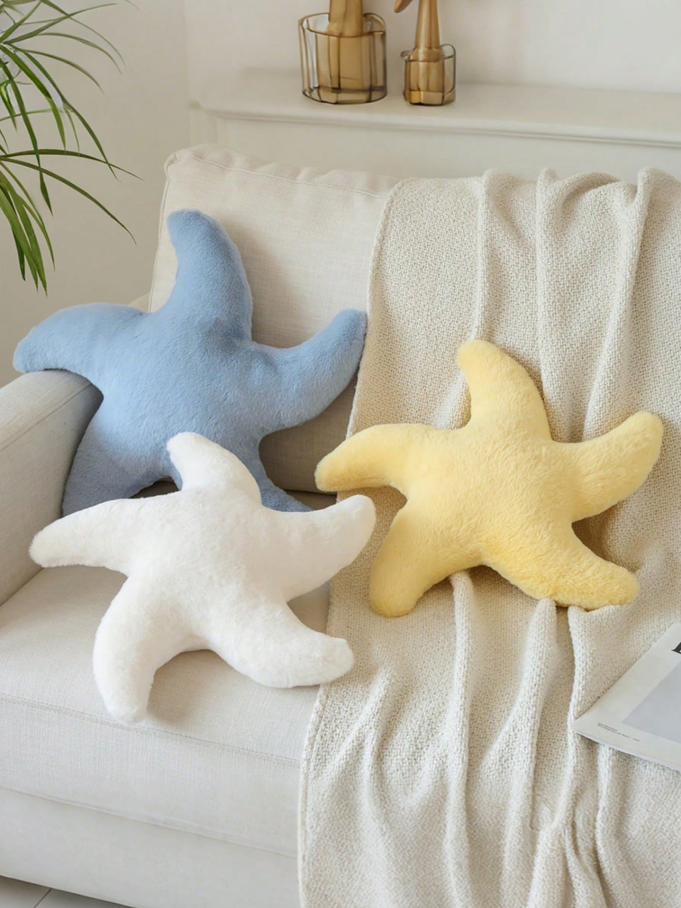 1pc Starfish Throw Pillow, Sofa Bed Decorative Pillow, Aesthetic Room Decor Accent Pillow, Soft Faux Rabbit Fur, Suitable For Living Room, Bedroom Decor, Room Arrangement, Party Gift, Outdoor Pillow